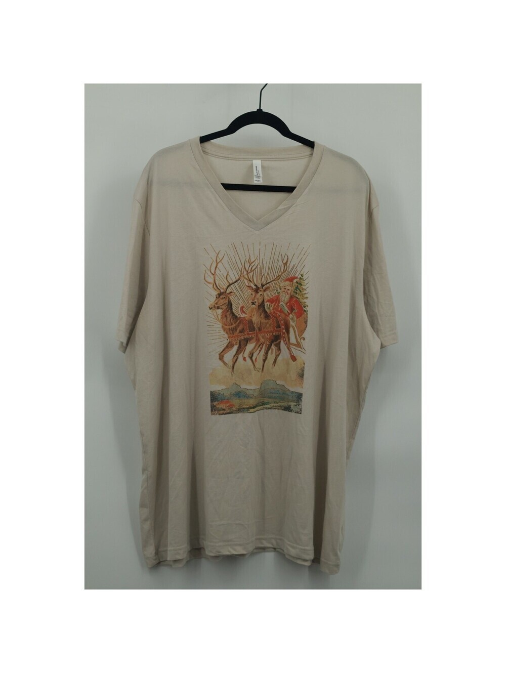 Bella+Canvas Christmas Holiday Santa Reindeer Sleigh Graphic V-neck T-shirt 3XL